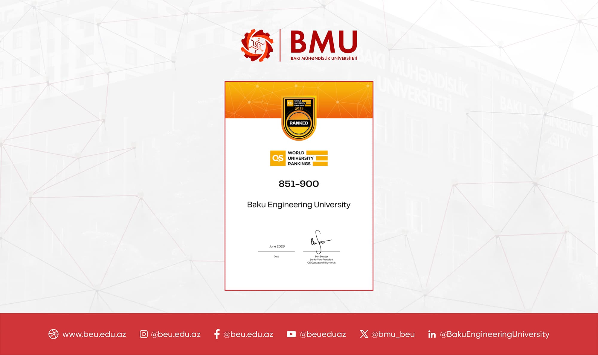 Historic Achievement for BEU in the QS Ranking