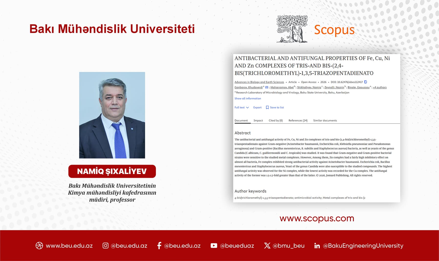 BMU aliminin tədqiqatı antibiotiklərə davamlılığa qarşı yeni imkanlar açır
