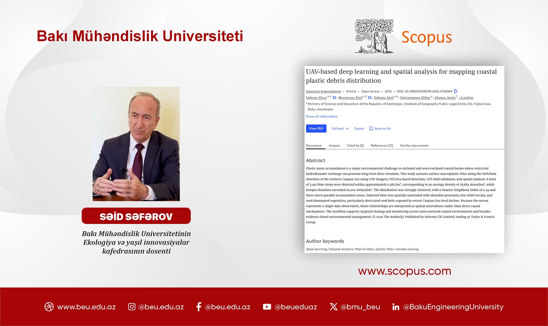 BMU alimi Xəzərdə plastik çirklənmənin xəritələndirilməsinə yeni yanaşma təqdim edir