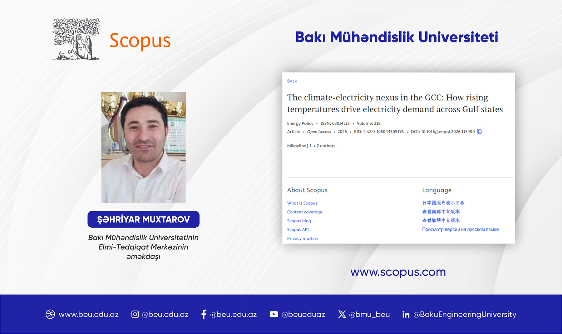 BMU əməkdaşının elmi məqaləsi Q1 kateqoriyalı jurnalda dərc olunub