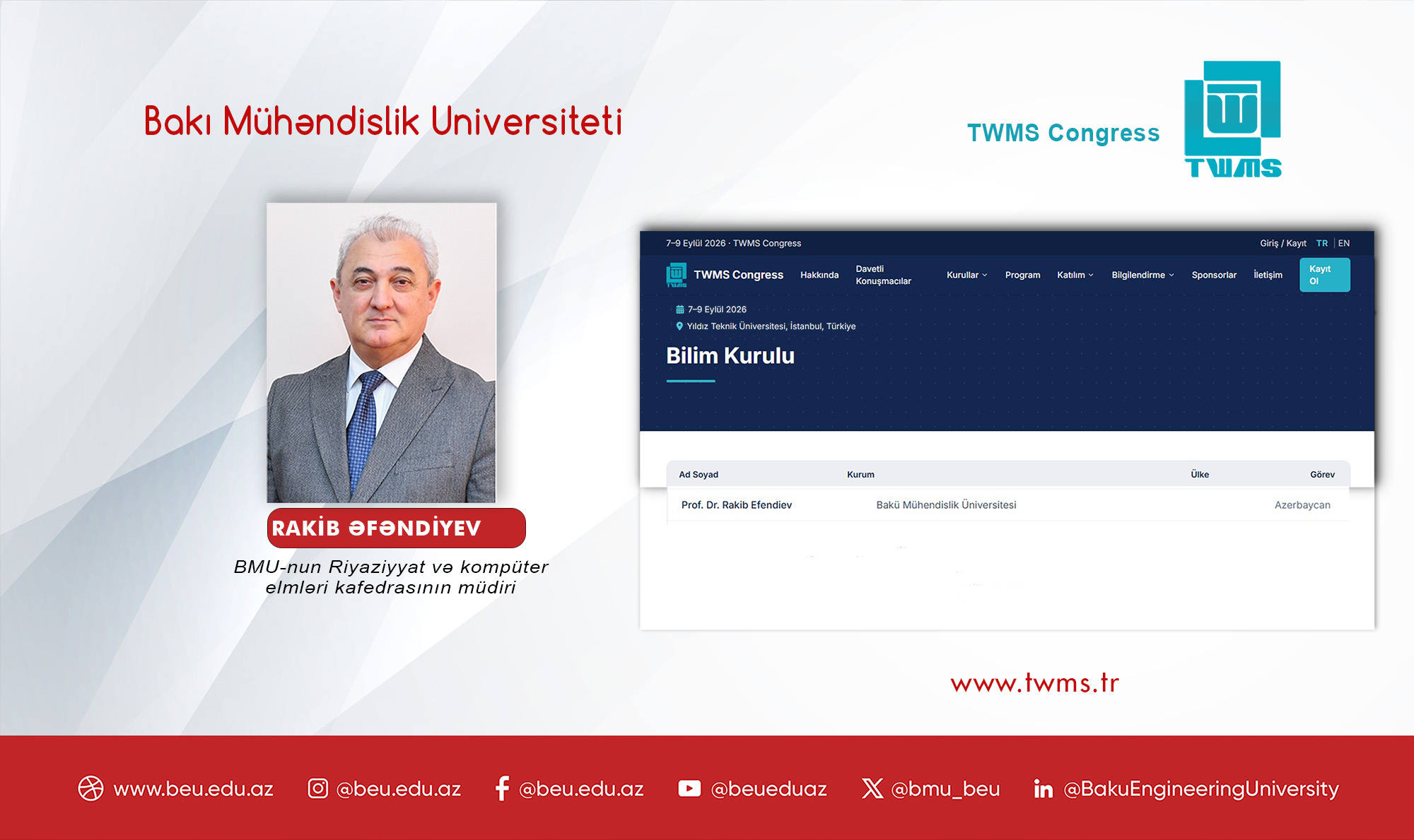 BMU əməkdaşı Türk Dünyası Riyaziyyat Cəmiyyətinin Elmi Komitəsinin üzvü seçilib
