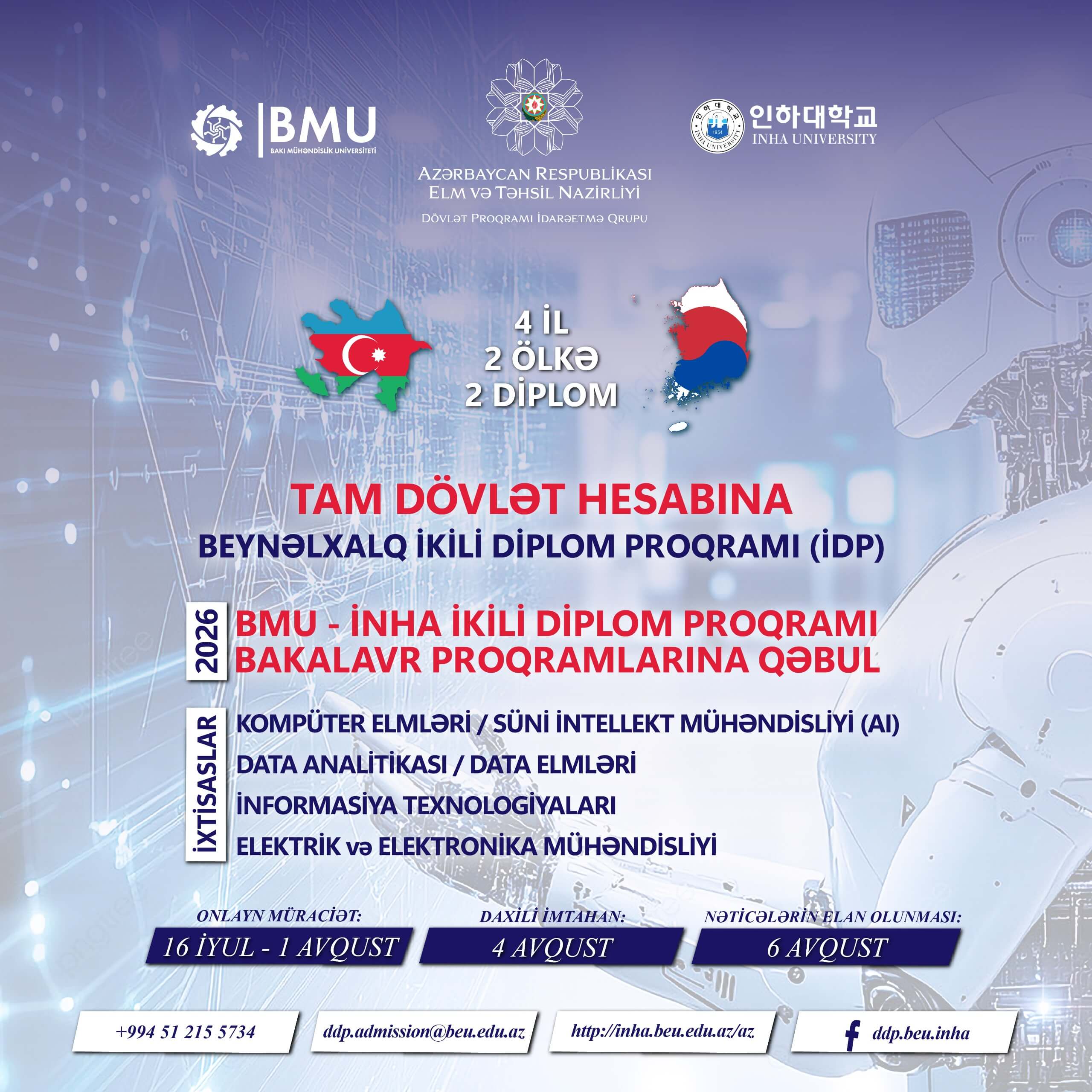 BMU-İNHA ikili diplom proqramına qəbul başlayır: sənəd qəbulu və imtahan tarixləri açıqlanıb