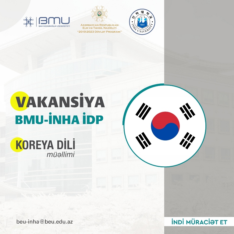 BMU-İNHA İDP çərçivəsində "Koreya dili müəllimi" üzrə vakansiya