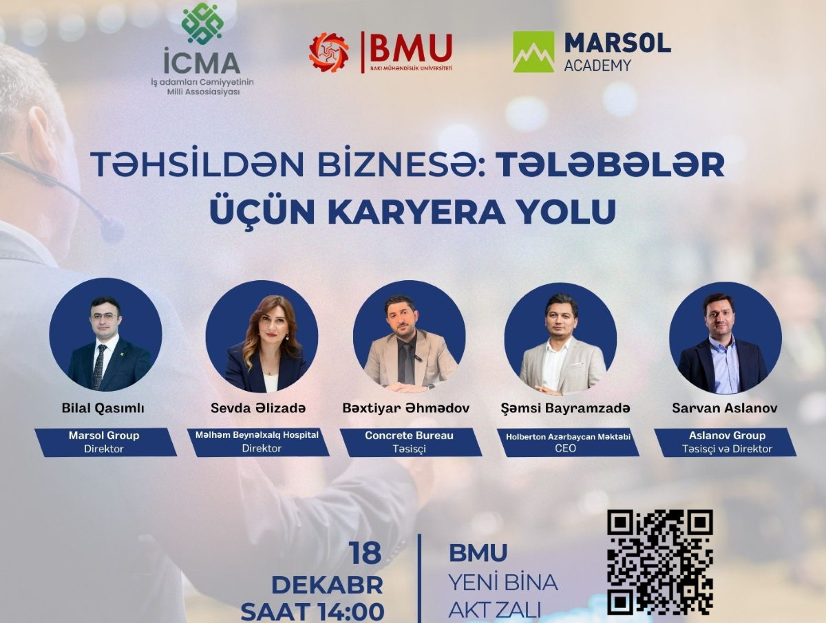 BMU-da  “Təhsildən biznesə: tələbələr üçün karyera yolu” mövzusunda təlim keçiriləcək