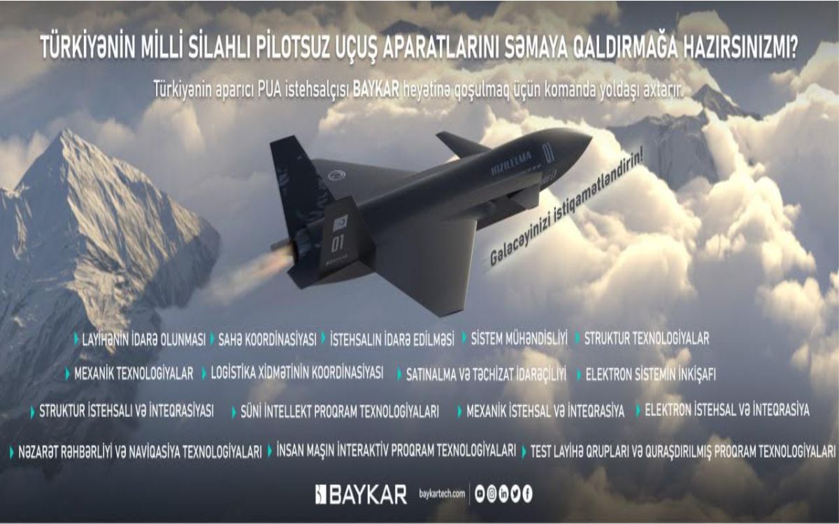 Vacancies in Turkey's leading UAV manufacturer "Baykar"